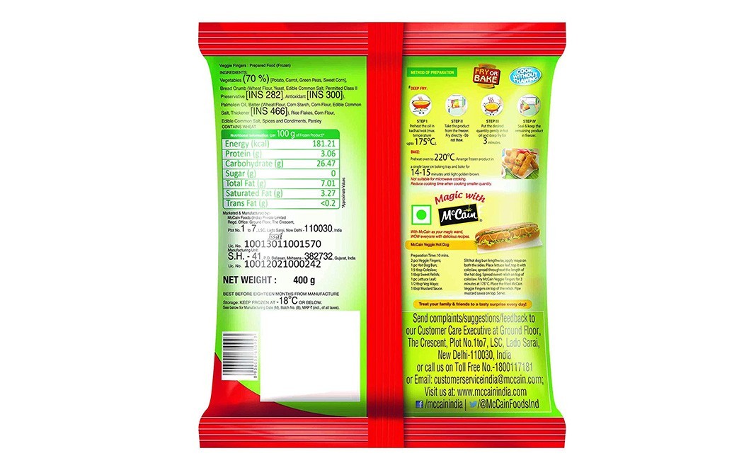 Mccain Veggie Fingers    Pack  400 grams